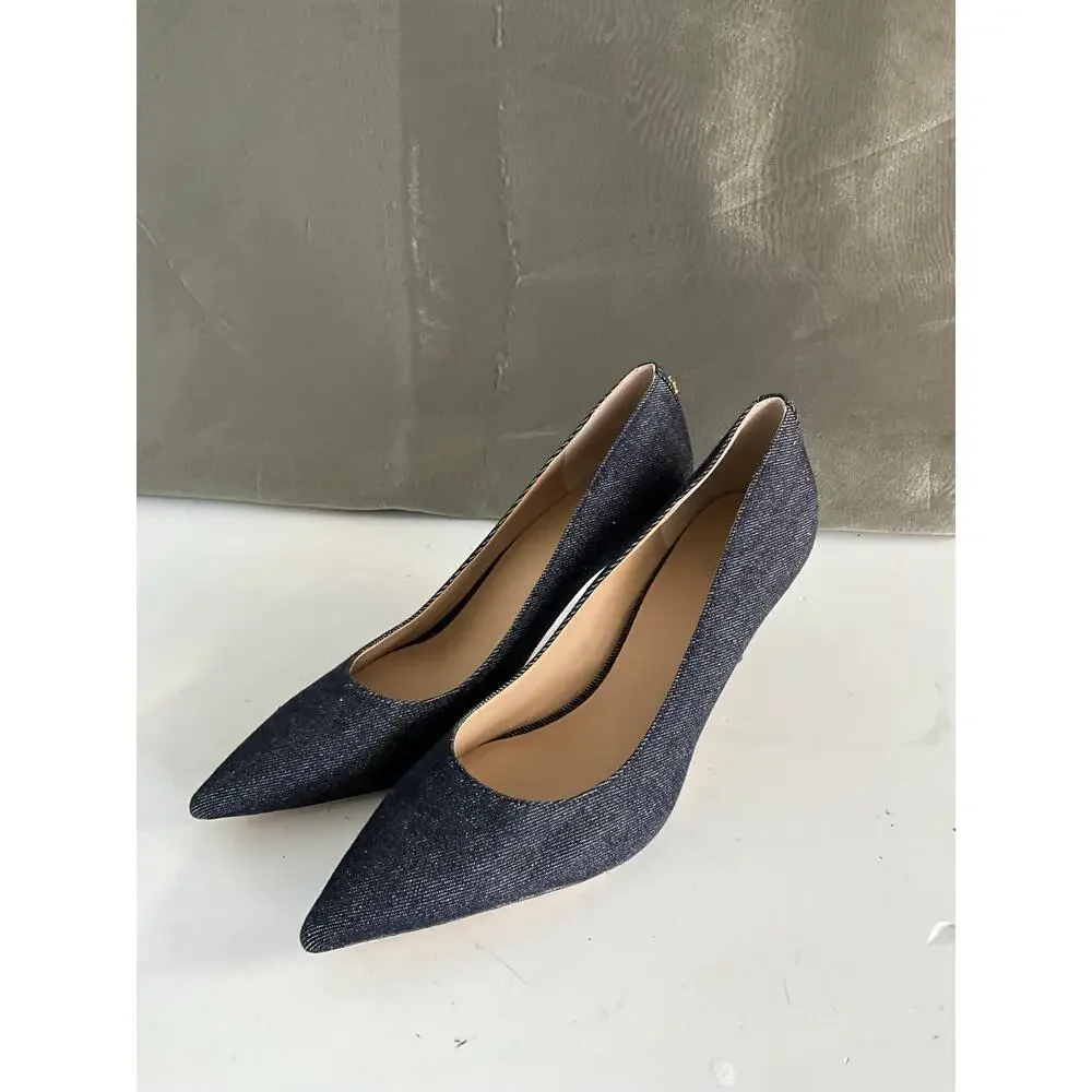 Ralph Lauren Lanette Dark Denim-Effect Pointed Kitten Heels